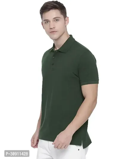 Stylish Green Cotton Blend Solid Polos T-Shirt For Men-thumb2