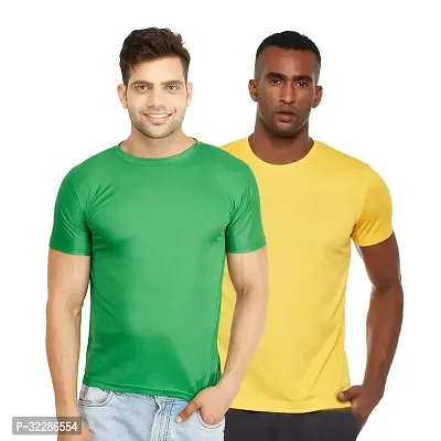 Stylish Multicoloured Polyester Solid T-Shirt For Men Pack Of 2-thumb0