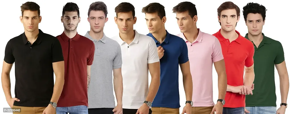 Stylish Multicoloured Cotton Blend Solid T-Shirt For Men Pack Of 8-thumb0