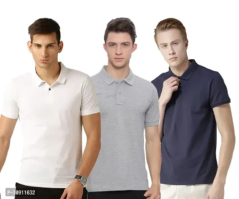 Stylish Multicoloured Cotton Blend Solid Polos T-Shirt For Men Pack Of 3-thumb0