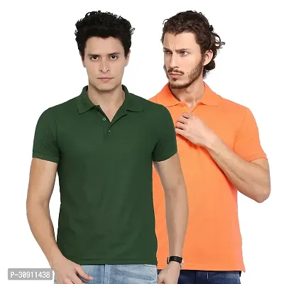 Stylish Multicoloured Cotton Blend Solid Polos T-Shirt For Men Pack Of 2-thumb0