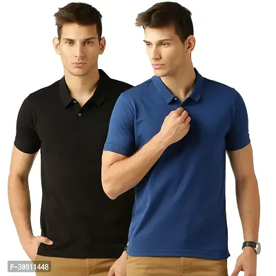 Stylish Multicoloured Cotton Blend Solid Polos T-Shirt For Men Pack Of 2