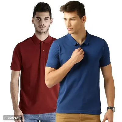 Reliable Multicoloured Cotton Solid Polos For Men Pack Of 2