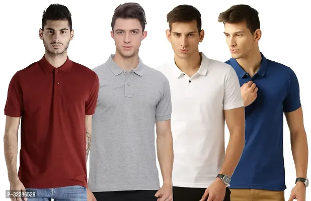 Stylish Multicoloured Cotton Blend Solid T-Shirt For Men Pack Of 4-thumb0