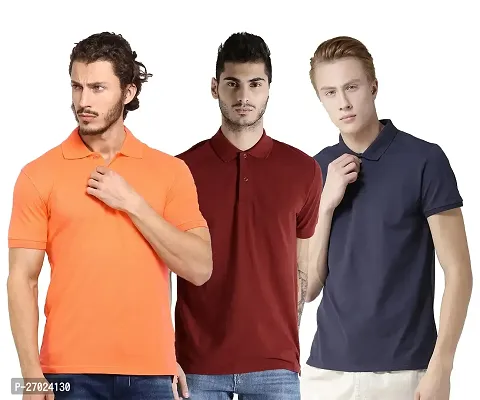 Reliable Multicoloured Cotton Blend Solid Polos For Men Pack Of 3