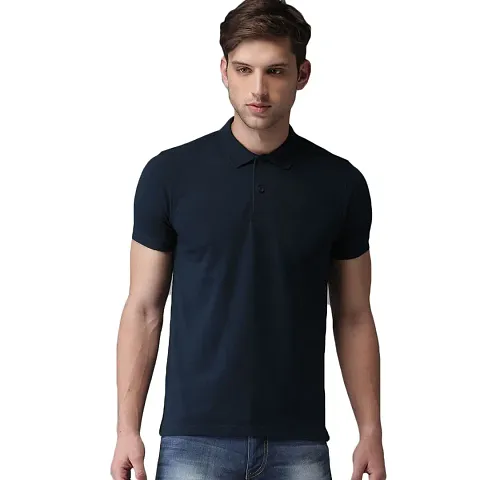 Stylish Blend Solid Polos T-Shirt For Men