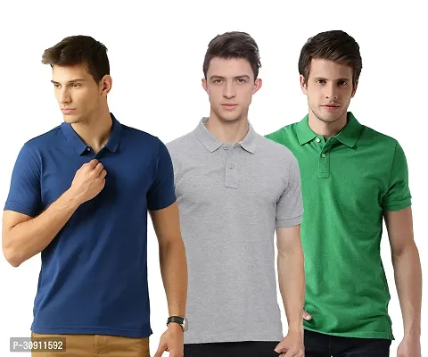 Stylish Multicoloured Cotton Blend Solid Polos T-Shirt For Men Pack Of 3-thumb0