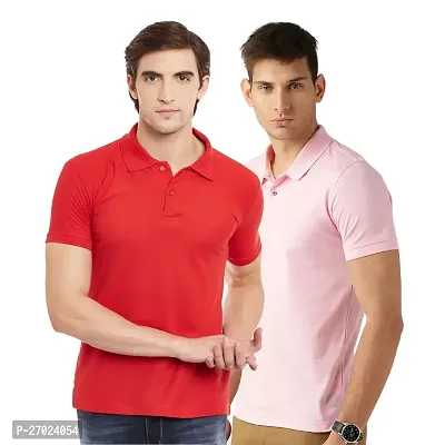 Reliable Multicoloured Cotton Blend Solid Polos For Men Pack Of 2