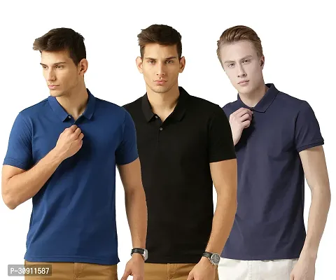 Stylish Multicoloured Cotton Blend Solid Polos T-Shirt For Men Pack Of 3