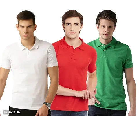 Stylish Multicoloured Cotton Blend Solid Polos T-Shirt For Men Pack Of 3