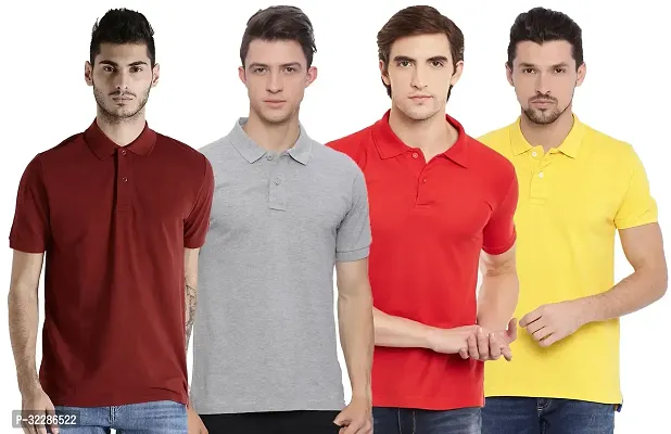 Stylish Multicoloured Cotton Blend Solid T-Shirt For Men Pack Of 4-thumb0