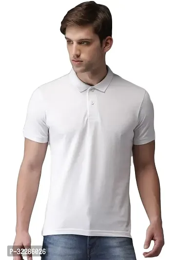 Stylish White Cotton Blend Solid T-Shirt For Men-thumb0