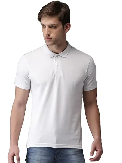 Elegant Solid Cotton Blend Polo T-Shirt