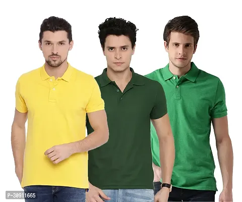 Stylish Multicoloured Cotton Blend Solid Polos T-Shirt For Men Pack Of 3-thumb0