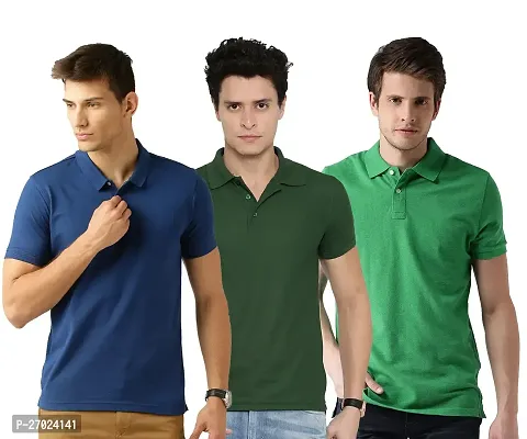 Reliable Multicoloured Cotton Blend Solid Polos For Men Pack Of 3