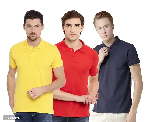 Reliable Multicoloured Cotton Blend Solid Polos For Men Pack Of 3