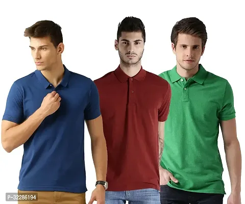 Stylish Multicoloured Cotton Blend Solid T-Shirt For Men Pack Of 3-thumb0