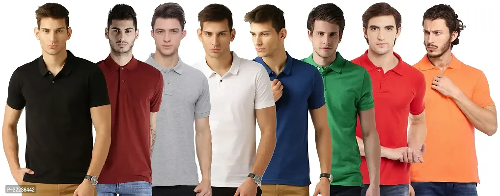 Stylish Multicoloured Cotton Blend Solid T-Shirt For Men Pack Of 8-thumb0