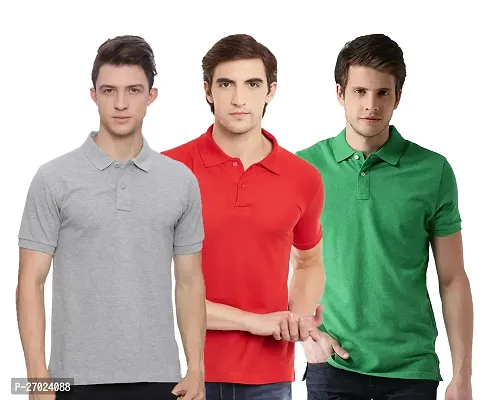 Reliable Multicoloured Cotton Blend Solid Polos For Men Pack Of 3