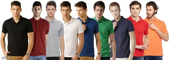 Stylish Multicoloured Cotton Blend Solid Polos T-Shirt For Men Pack Of 9-thumb0