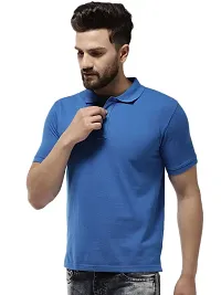 Stylish Blue Cotton Blend Solid T-Shirt For Men-thumb1