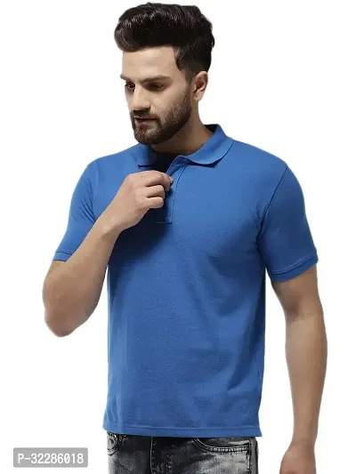 Stylish Blue Cotton Blend Solid T-Shirt For Men-thumb2