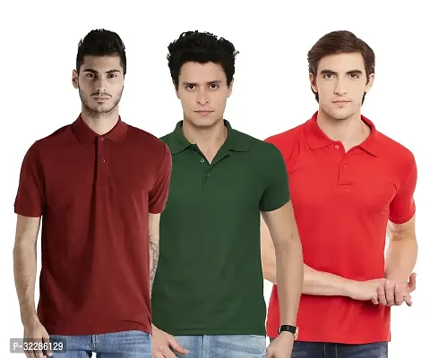 Stylish Multicoloured Cotton Blend Solid T-Shirt For Men Pack Of 3-thumb0