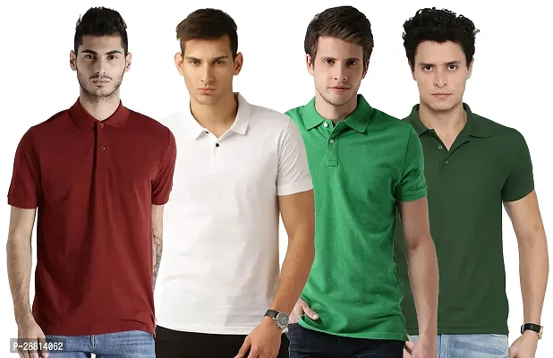 Reliable Cotton Blend Solid Polo T-shirts Combo For Men Pack Of 4