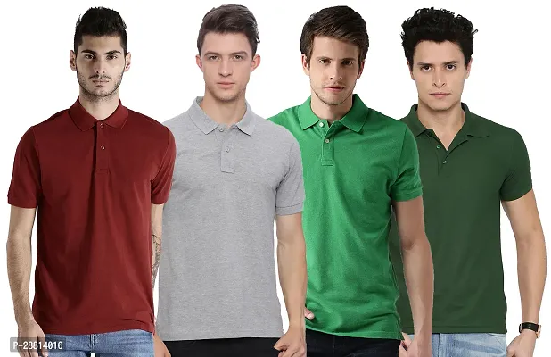 Reliable Cotton Blend Solid Polo T-shirts Combo For Men Pack Of 4