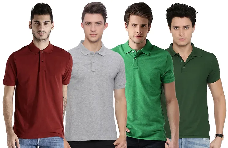 Reliable Blend Solid Polo T-shirts Combo For Men Pack Of 4