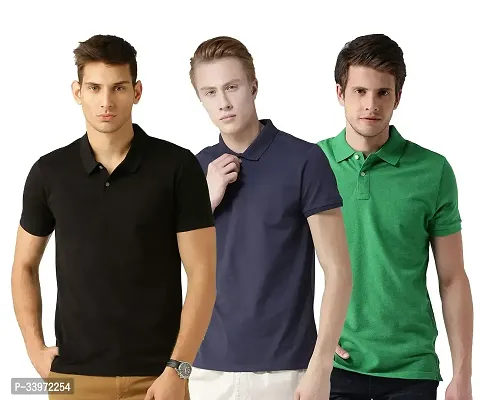 Stylish Cotton Blend Solid Polos For Men Pack of 3-thumb0