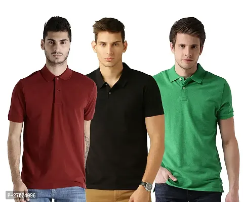 Reliable Multicoloured Cotton Blend Solid Polos For Men Pack Of 3-thumb0