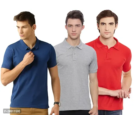 Stylish Multicoloured Cotton Blend Solid Polos T-Shirt For Men Pack Of 3-thumb0