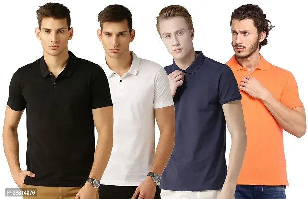 Reliable Cotton Blend Solid Polo T-shirts Combo For Men Pack Of 4-thumb0