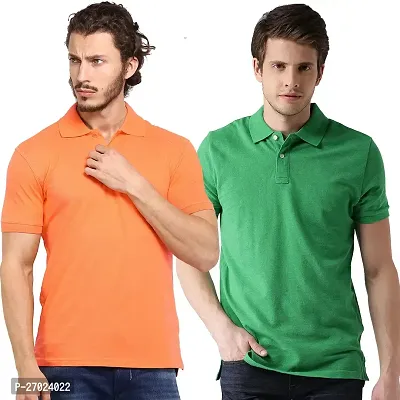 Reliable Multicoloured Cotton Blend Solid Polos For Men Pack Of 2