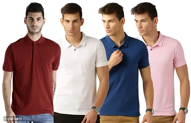 Reliable Cotton Blend Solid Polo T-shirts Combo For Men Pack Of 4