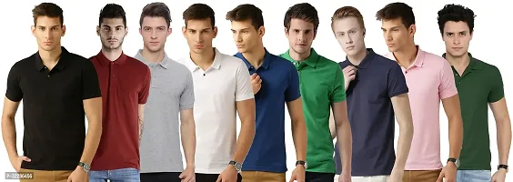 Stylish Multicoloured Cotton Blend Solid T-Shirt For Men Pack Of 9-thumb0