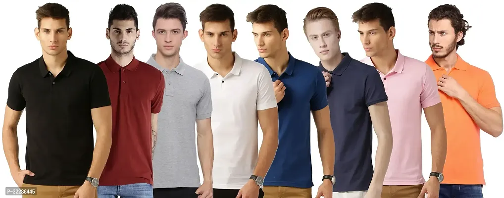 Stylish Multicoloured Cotton Blend Solid T-Shirt For Men Pack Of 8-thumb0