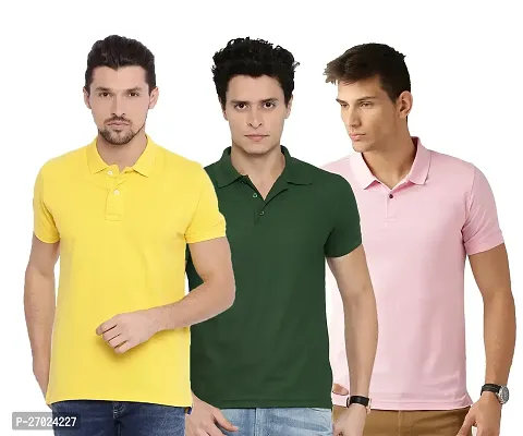 Reliable Multicoloured Cotton Blend Solid Polos For Men Pack Of 3-thumb0