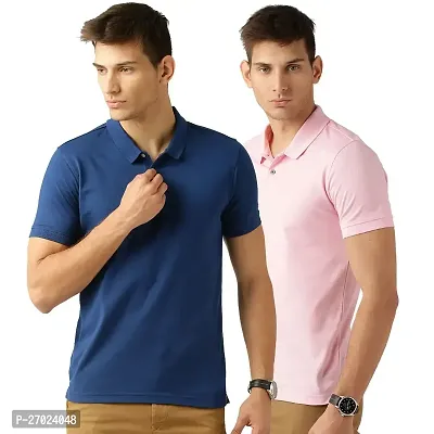 Reliable Multicoloured Cotton Blend Solid Polos For Men Pack Of 2