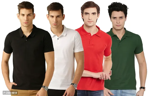 Reliable Cotton Blend Solid Polo T-shirts Combo For Men Pack Of 4