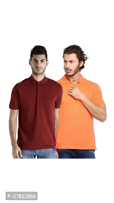 Reliable Multicoloured Cotton Solid Polos For Men Pack Of 2