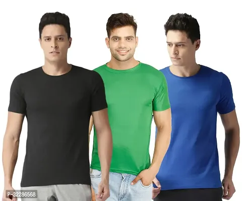 Stylish Multicoloured Polyester Solid T-Shirt For Men Pack Of 3-thumb0