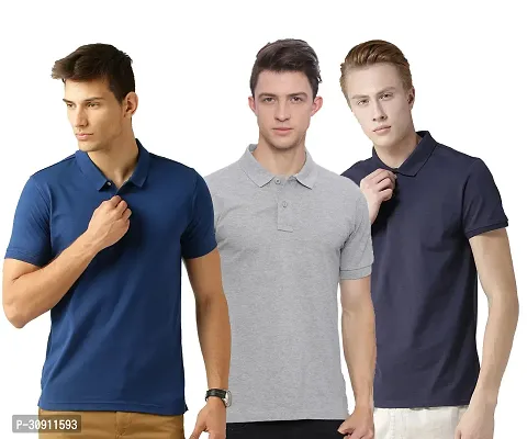 Stylish Multicoloured Cotton Blend Solid Polos T-Shirt For Men Pack Of 3