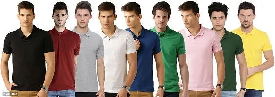 Stylish Multicoloured Cotton Blend Solid Polos T-Shirt For Men Pack Of 9