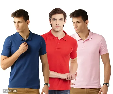 Stylish Multicoloured Cotton Blend Solid Polos T-Shirt For Men Pack Of 3