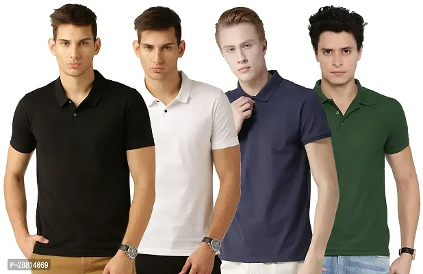 Reliable Cotton Blend Solid Polo T-shirts Combo For Men Pack Of 4-thumb0