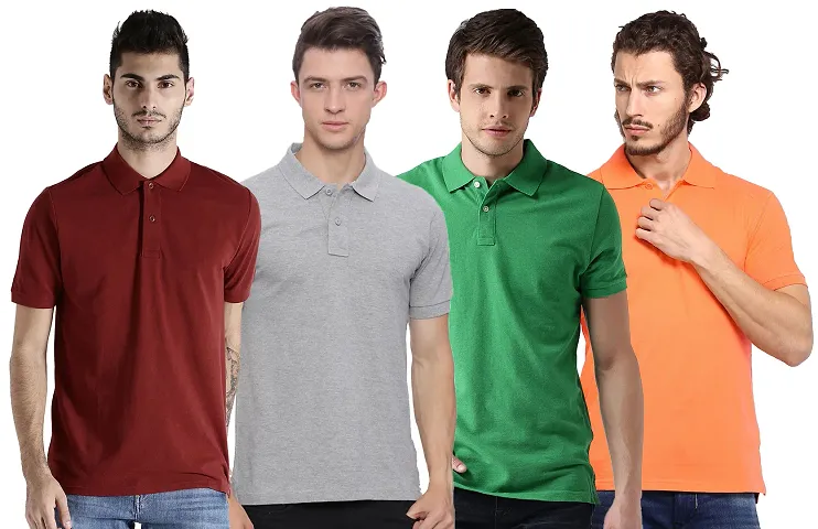 Reliable Blend Solid Polo T-shirts Combo For Men Pack Of 4