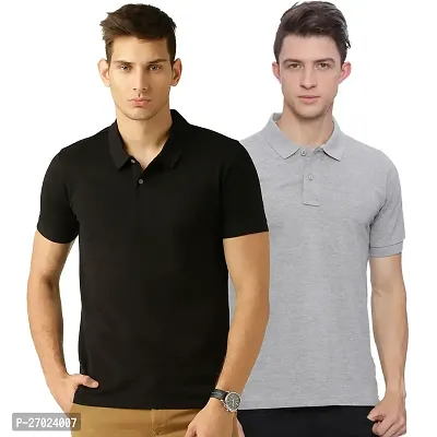 Reliable Multicoloured Cotton Blend Solid Polos For Men Pack Of 2