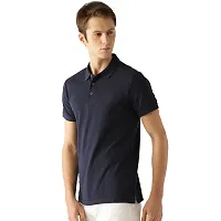 Stylish Navy Blue Cotton Blend Solid Polos T-Shirt For Men-thumb1